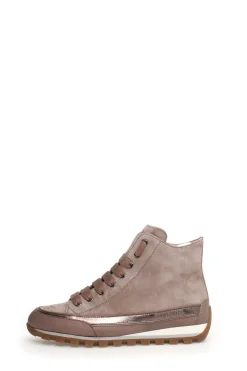Candice Cooper Janis Strip I Leather + Velour High Top Sneakers | Taupe