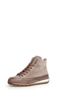 Candice Cooper Janis Strip I Leather + Velour High Top Sneakers | Taupe