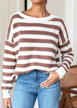 Carolyn Sweater in Mocha French Stripe
