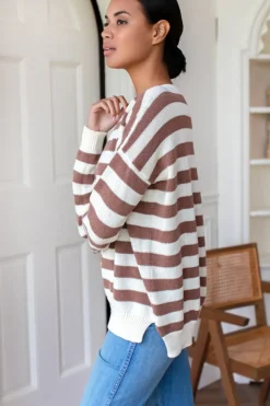 Carolyn Sweater in Mocha French Stripe