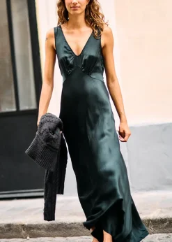 Ciao Lucia Reine Black Satin Maxi Dress