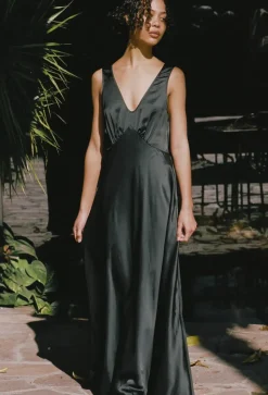 Ciao Lucia Reine Black Satin Maxi Dress