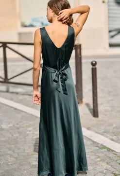 Ciao Lucia Reine Black Satin Maxi Dress