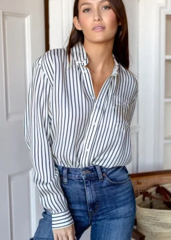 Emerson Fry Ryan Shirt in Ivory Stripe Silk