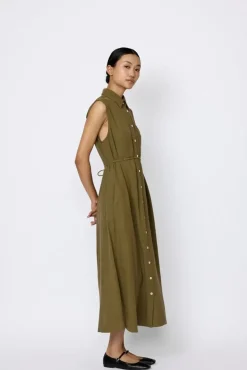 LTL Sleeveless Shirt Dress in Olive Branch