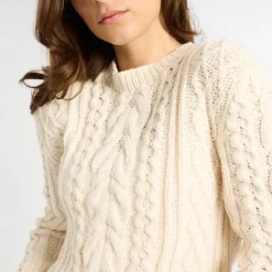 Mille Rory Ivory Cableknit Crew Sweater Cotton