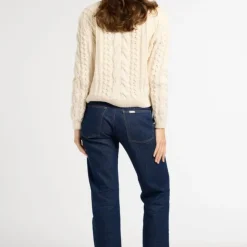 Mille Rory Ivory Cableknit Crew Sweater Cotton