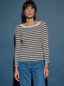 Nation LTD Amelie Envelope Neck Top in Pointelle Stripe