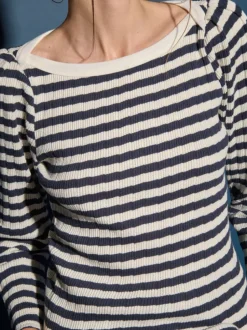 Nation LTD Amelie Envelope Neck Top in Pointelle Stripe