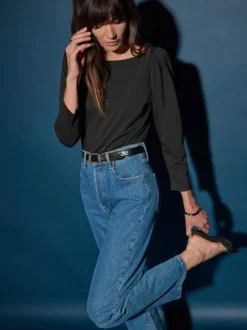 Nation LTD Amelie Envelope Neck Top in Jet Black