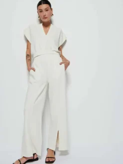Nation LTD Lincoln Front Slit Knit Pant in Porcelain