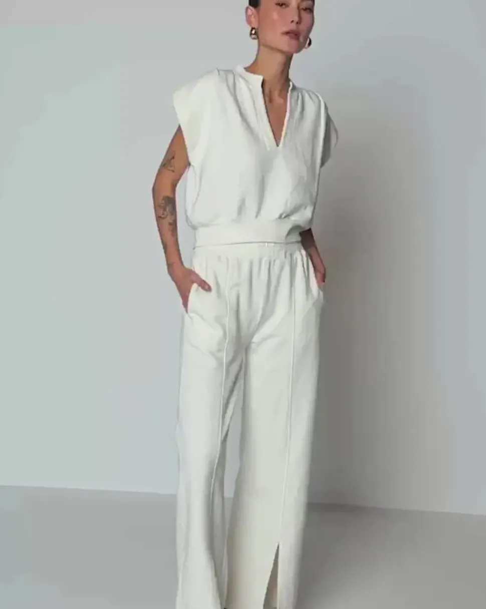 Nation LTD Lincoln Front Slit Knit Pant in Porcelain