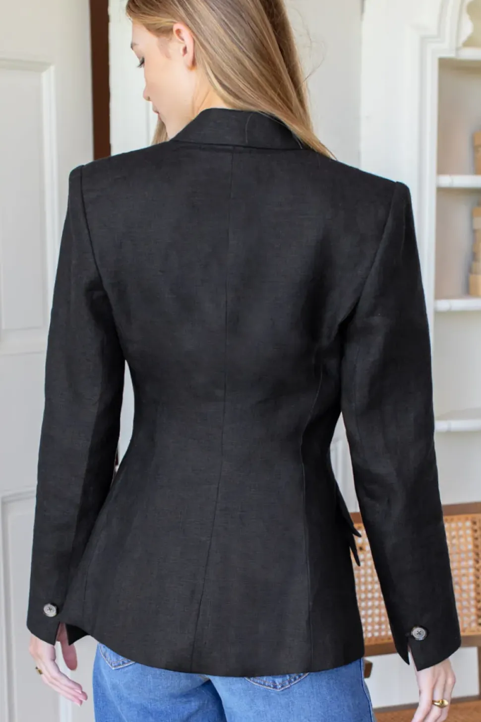 Sculptural Blazer Black Linen