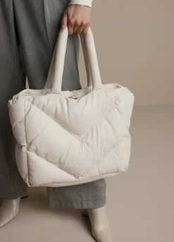 Summum Quilted Leather Puffy Shoulder Bag Cream