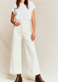 The Great Seafair Wide Leg Jeans Denim in Stone + Black