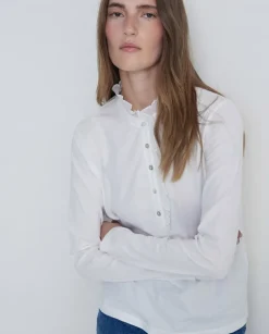 Yerse Cotton Ruffle T-Shirt in White